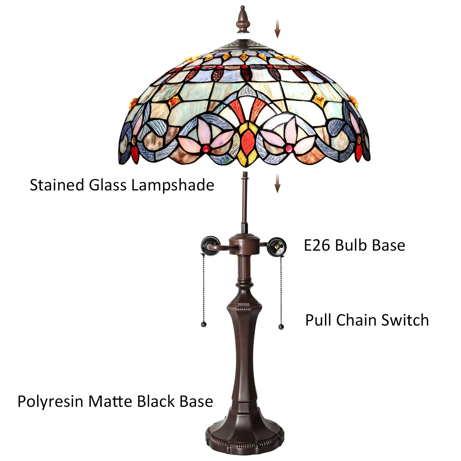 Capulina Tiffany Table Lamp Bedside Reading Lamp 2-Light 16" Wide Traditional Crafts Antique Art Style Desk Lamp for Bedrooms Living Room - Image 6