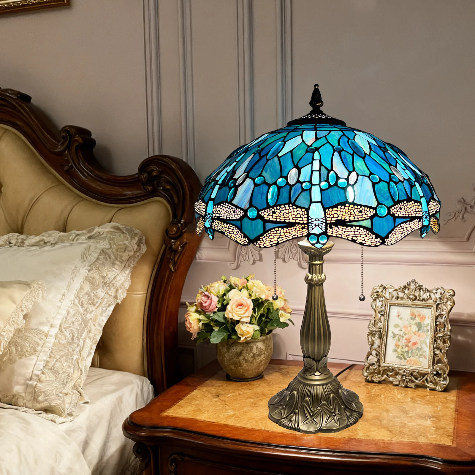 Tiffany Table Lamp[W16''xH24''], Tiffany Table Lights Antique Stained Glass Bedside Table Lamp for Bedside/Desk Reading/Living Room/Home Office/Bedroom(Dragonfly) - Image 3