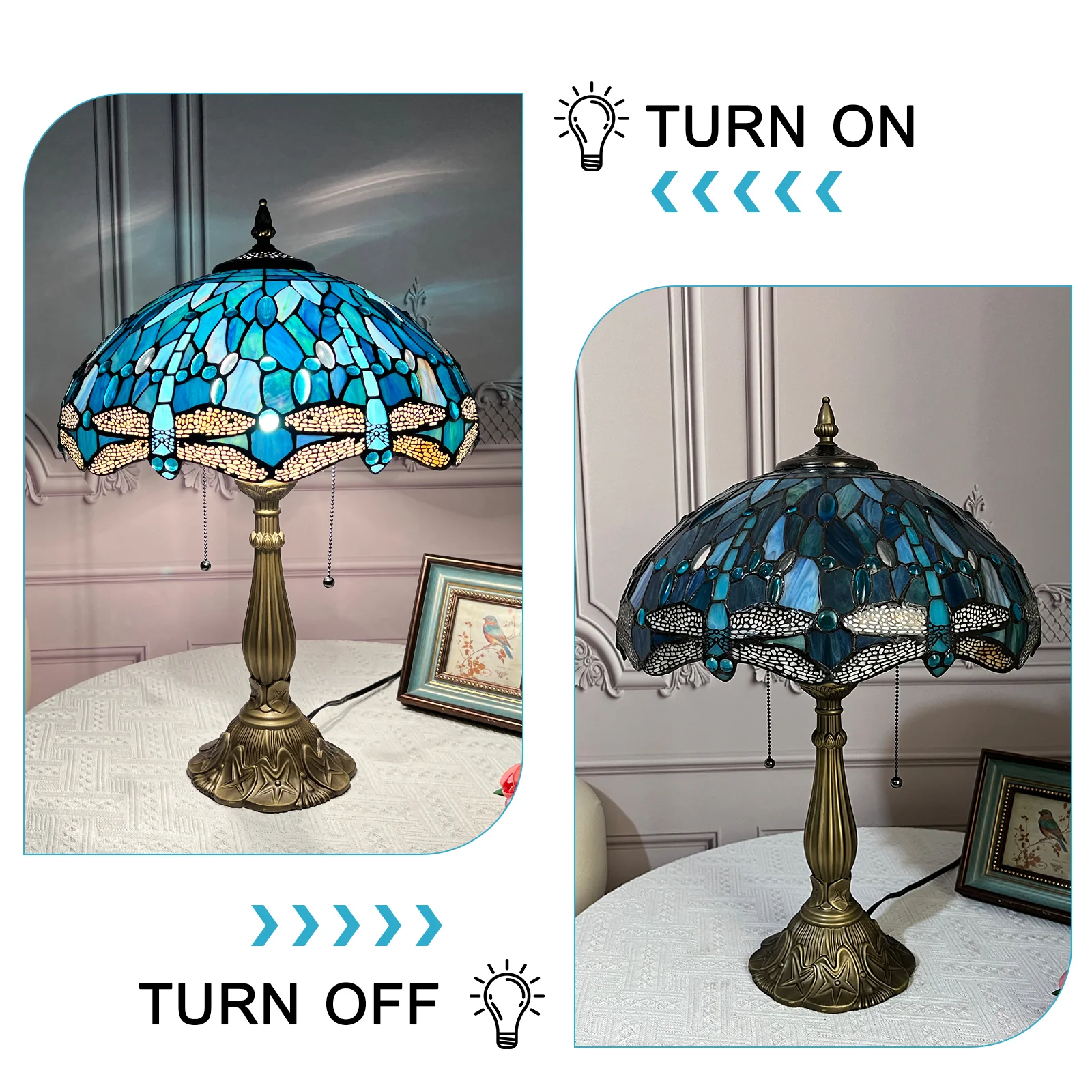 Tiffany Table Lamp[W16''xH24''], Tiffany Table Lights Antique Stained Glass Bedside Table Lamp for Bedside/Desk Reading/Living Room/Home Office/Bedroom(Dragonfly) - Image 6